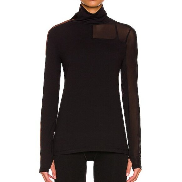 Womens Alala Black Mesh Velvet Accents Racer Turtleneck Pullover Top M - Picture 1 of 7